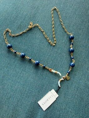 Talbots Gold Chain with Navy Bead Eyewear Holder